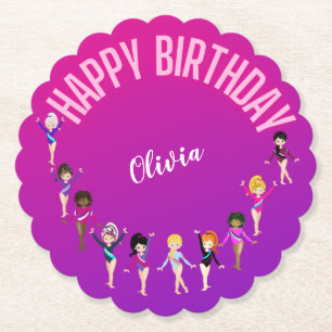 Gymnastiek Vrienden "Happy Birthday" Roze Paars Kartonnen Onderzetters