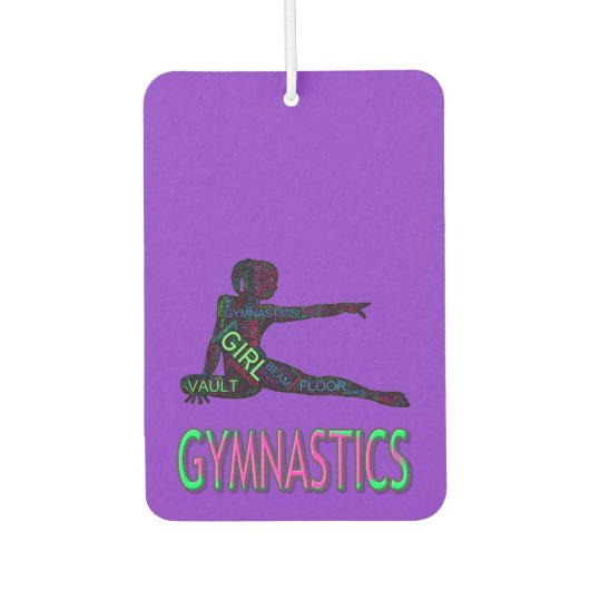 Gymnastiek Word Art Roze en Paarse Lucht Freshener Luchtverfrisser (Voorkant)