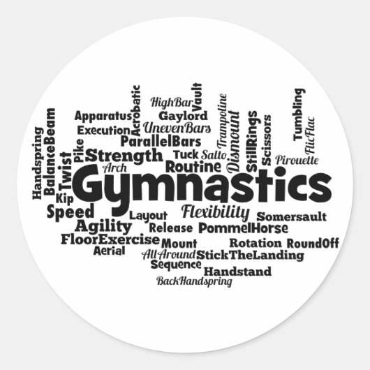 Gymnastiek Word Cloud Ronde Sticker (Voorkant)