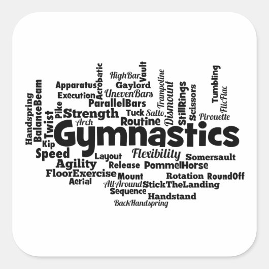 Gymnastiek Word Cloud Vierkante Sticker (Voorkant)