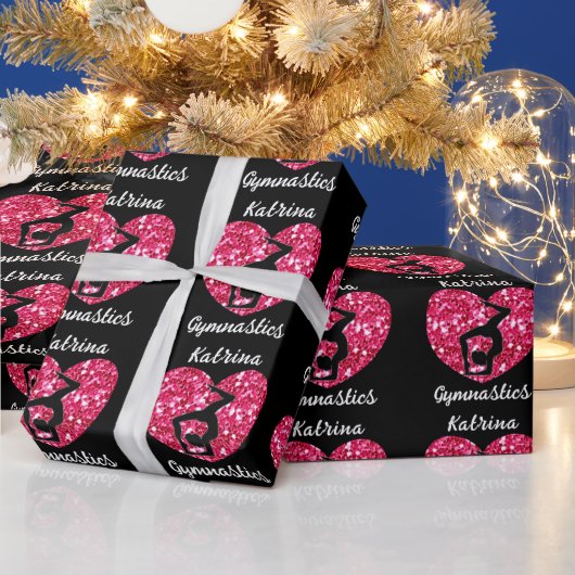 Gymnastiek Zwart en Heet Roze Gepersonaliseerd Cadeaupapier (Feestdagen)