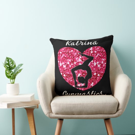 Gymnastiek Zwart en Heet Roze Gepersonaliseerd Kussen (Stoel)