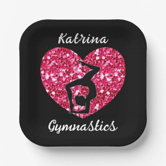 Gymnastiek Zwart en Heet Roze Gepersonaliseerd Papieren Bordje (Voorkant)