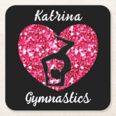Gymnastiek Zwart en Heet Roze Gepersonaliseerd Vierkante Kartonnen Onderzetter (Voorkant)