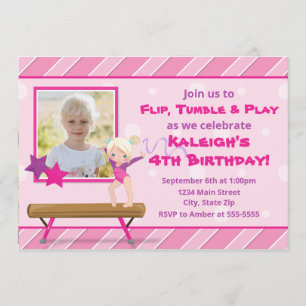 Gymnastiekpartij Birthday Invitation Blonde Girl Kaart