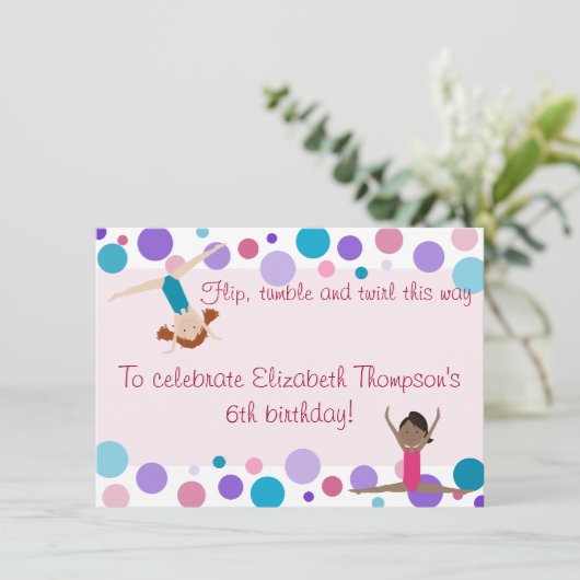 Gymnastiekpartij Uitnodiging Paars, Blauwgroen en (Staand voorkant)