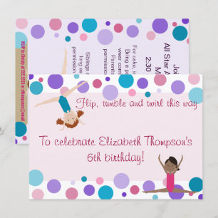 Gymnastiekpartij Uitnodiging Paars, Blauwgroen en 