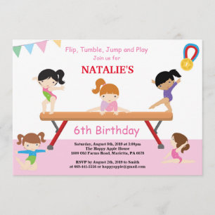 Gymnastique Anniversaire Invitation Pink Gym Party
