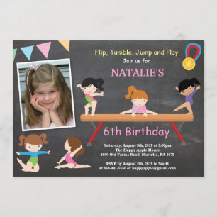 Gymnastique Anniversaire Invitation Pink Gym Party