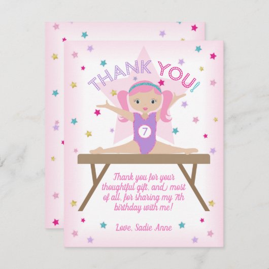 Gymnastique Anniversaire Soirée Cute Gymnast Merci (Devant / Derrière)