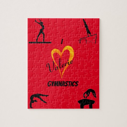 Gymnastique Événements Fire Red Puzzle avec nom (Vertical)