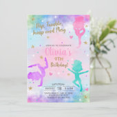 Gymnastique fille invitation d'anniversaire or aqu (Debout devant)