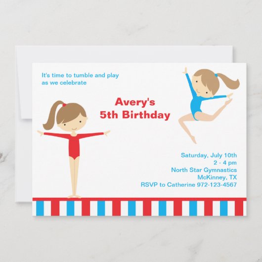 Gymnastique Filles Anniversaire Fête Invitation (Devant)