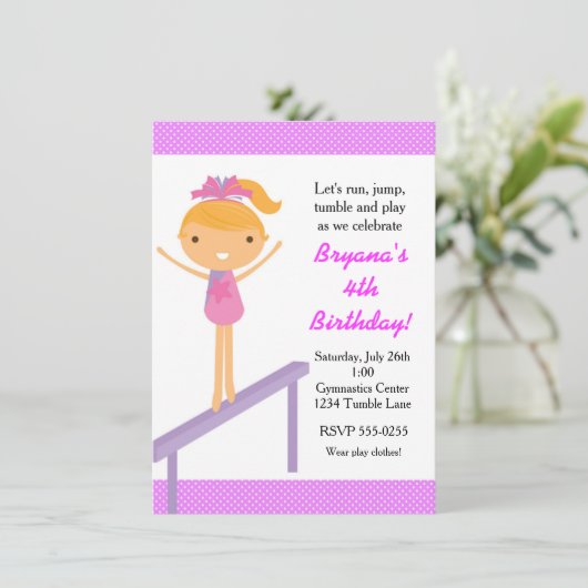 Gymnastique Filles Tumble Anniversaire Invitation (Debout devant)