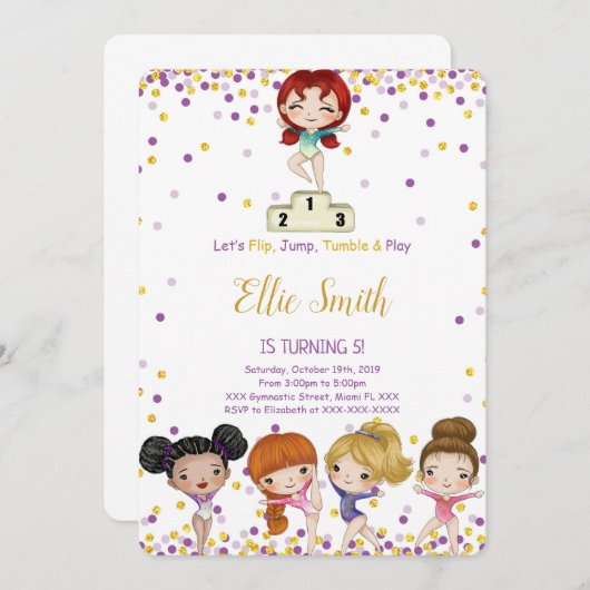 Gymnastique Invitation d'anniversaire (Devant / Derrière)