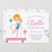 Gymnastique Invitation d'anniversaire avec Pinwhee (Devant / Derrière)