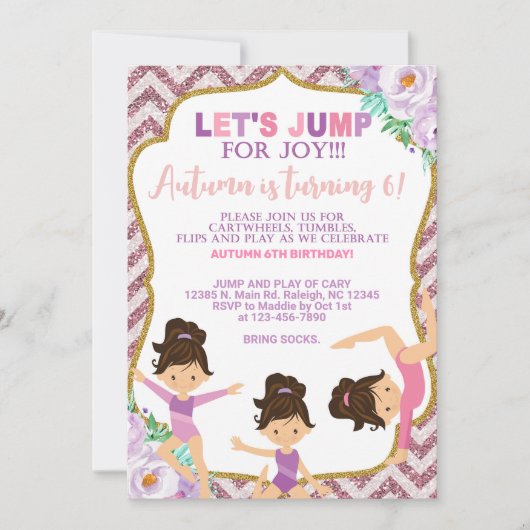 Gymnastique invitation d'anniversaire fille. (Devant)