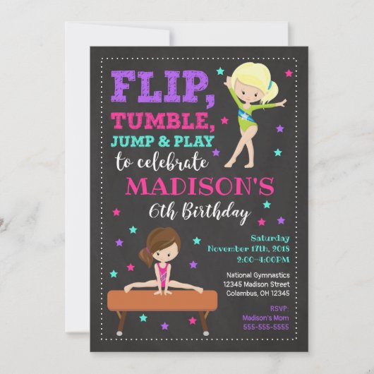 Gymnastique Invitation d'anniversaire / Fille / Ta (Devant)