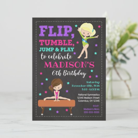 Gymnastique Invitation d'anniversaire / Fille / Ta (Debout devant)