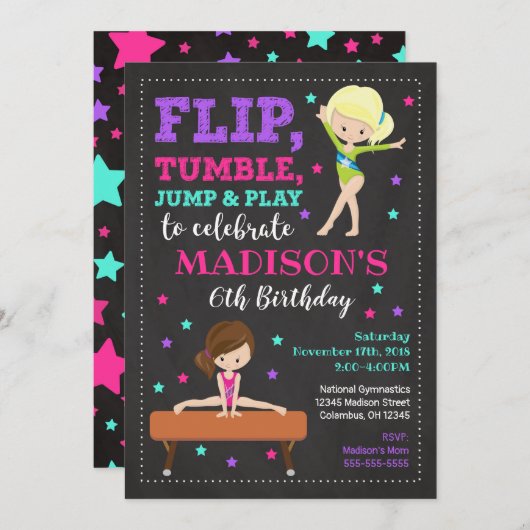 Gymnastique Invitation d'anniversaire / Fille / Ta (Devant / Derrière)