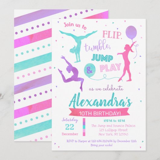 Gymnastique Invitation de fête d'anniversaire pour (Devant / Derrière)