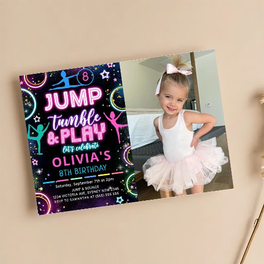 Gymnastique Jump Anniversaire Photo Invitation