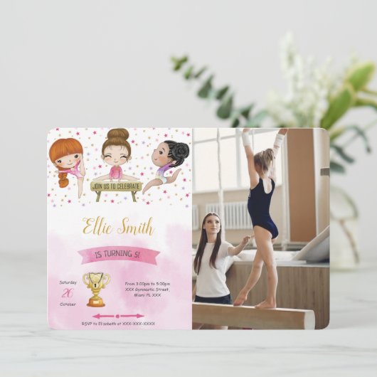 Gymnastique modifiable Invitation photo Anniversai (Debout devant)