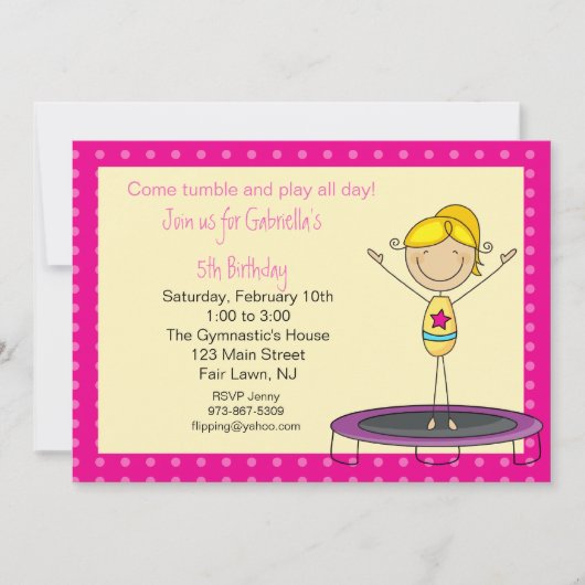 Gymnastique Stick Figure Anniversaire Invitation (Devant)