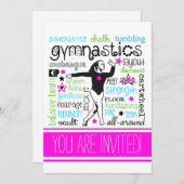 Gymnastique Typographie Parti Invitation (Devant / Derrière)