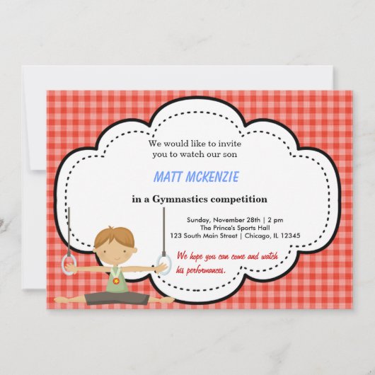 Gymnastische Jongen Concurrentie (rood) Kaart (Voorkant)