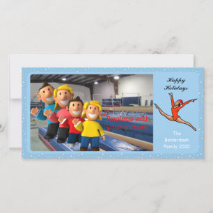 Gymnastische Vakantie Fotokaart Leap Santa Feestdagenkaart