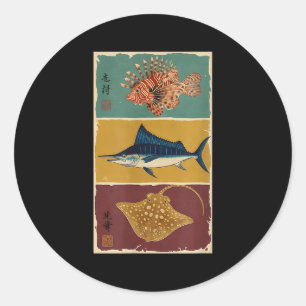 Gyotaku Japanse Vissenprint Traditionele Kunst Ronde Sticker