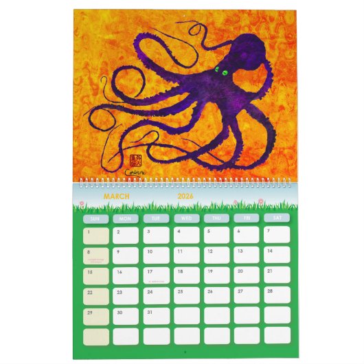 Gyotaku Octopus - Grote agenda Kalender (Mar 2026)