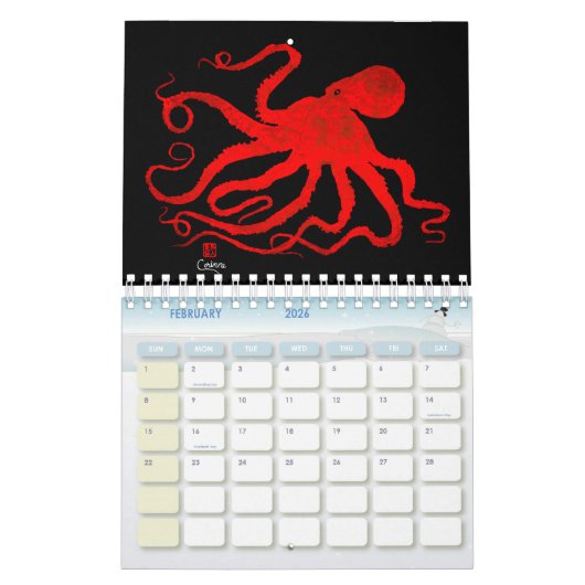 Gyotaku Octopus - Kleine agenda Kalender (Feb 2026)