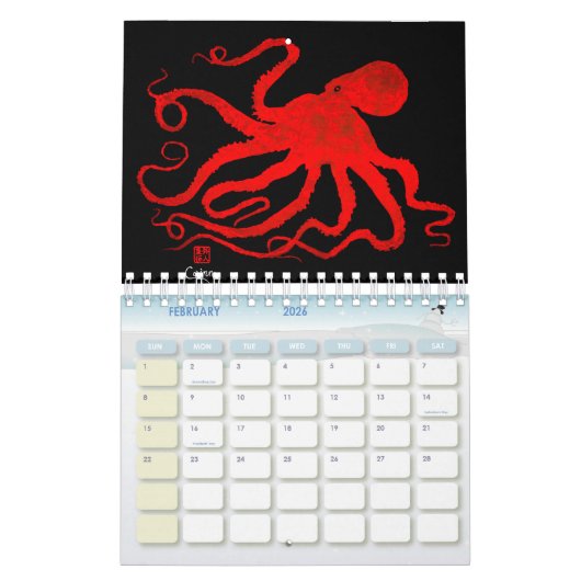 Gyotaku Octopus - Kleine agenda Kalender (Feb 2026)