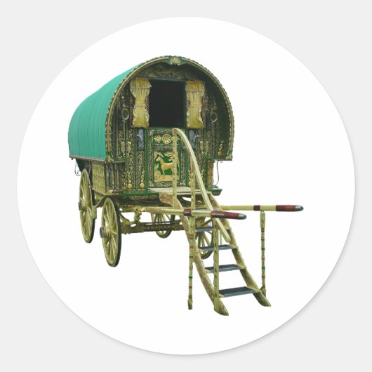 Gypsy bowtop caravan klassieke ronde sticker (Voorkant)