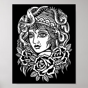 Gypsy Girl Snake American Traditional Tattoo Ink O Poster
