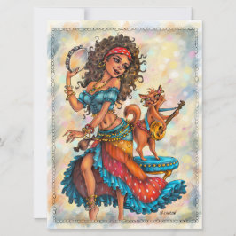 Gypsy Girls Bohemian Cat Street Dancer Art Kaart