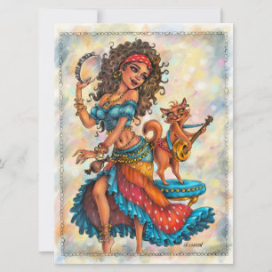 Gypsy Girls Bohemian Cat Street Dancer Art Kaart