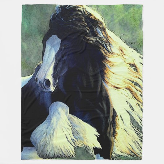 Gypsy Vanner-hengst/paard, zwarte en witte pinto Fleece Deken (Voorkant)
