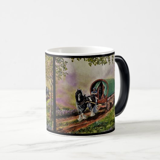 Gypsy Vanner paard Irish Caravan wagon zwart Magische Mok (Voorkant rechts)