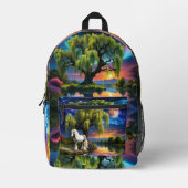 Gypsy Vanner Paard Wilgen Boom en Kleurrijke Skies Bedrukte Rugzak (Voorkant)