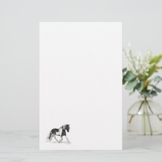 Gypsy Vanner Paint Paard Trotting Wit Stationery Briefpapier (Staand voorkant)
