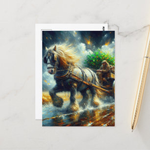 Gypsy Vanner trekken Shamrocks en mensen Cartload Briefkaart