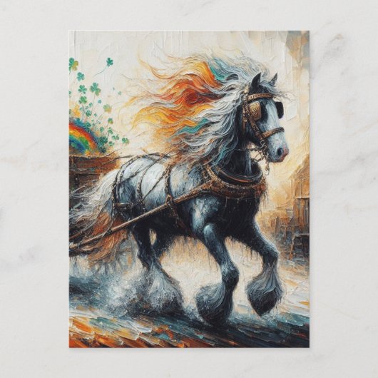 Gypsy Vanner trekken Shamrocks en Rainbow Briefkaart (Voorkant)