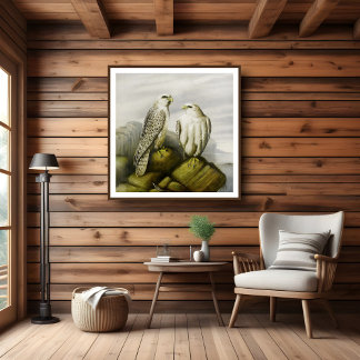 Gyr valken op een rotsachtige richel, Vogelillustr Poster