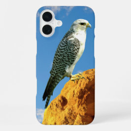 Gyrfalcon neergestreken op een rots telefoonhoes iPhone 16 plus hoesje