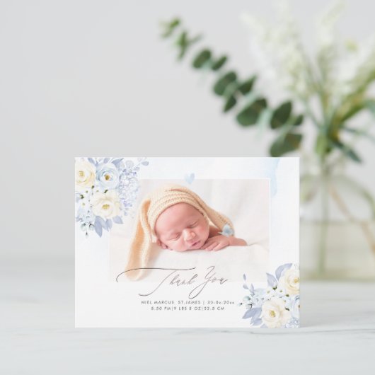 H2 Blau Crème Rozen Hortensia Baby Shower Ansichtk Briefkaart (Staand voorkant)