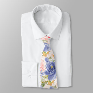 H2 Bloemen Mediterraan Blauw Blush Rozen Stropdas
