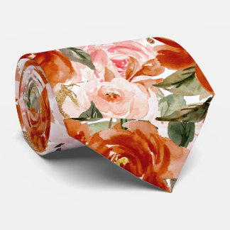 H2 Bloemen Roest Oranje Blush Rozen Stropdas